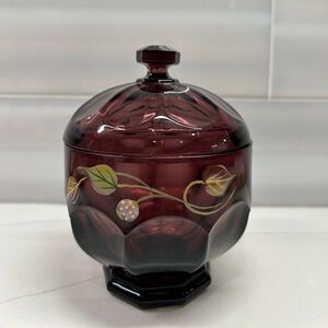 Fenton 3470JN Glass Purple Dish Lid Floral Collectible Hand Painted Signed